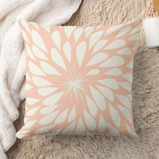 Peach Chrysanthemum Floral  Cushion (Blanket)