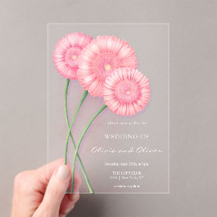 Peach Chrysanthemum Wedding Acrylic Invitations