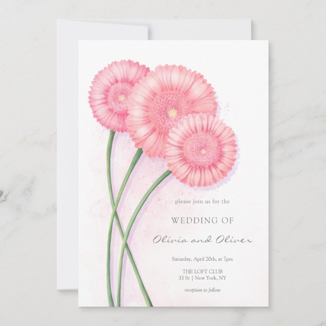 Peach Chrysanthemum Wedding Invitation (Front)