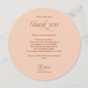 Peach Circle Wedding Menu and Thank You Place Card