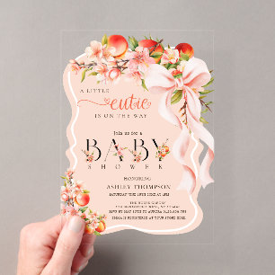 Peach Citrus Floral Bow Baby Shower Invitation