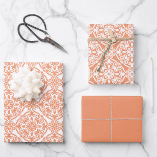 Peach Classic Vintage Seamless Damask Pattern Wrapping Paper Sheet
