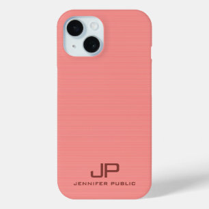 Peach Color Stripes Elegant Trendy Monogram Name iPhone 15 Case
