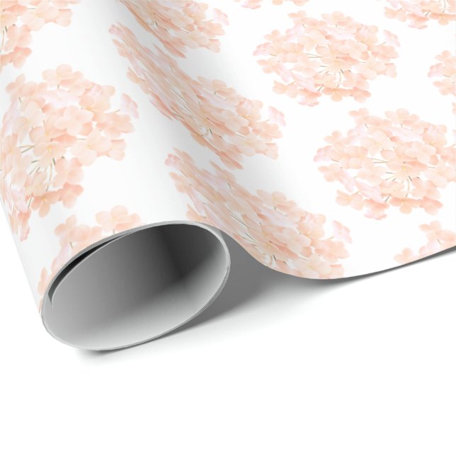 Peach Colored Hydrangea On White Wrapping Paper (Roll Corner)