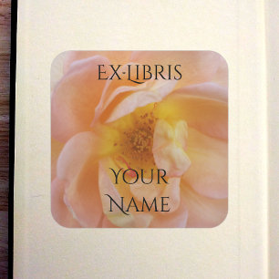 Peach-Colored Rose Bookplate Square Sticker