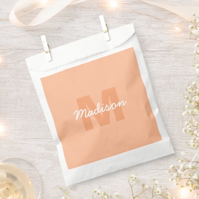 Peach colour of 2024 with custom Monogram name Favour Bags (Clipped)