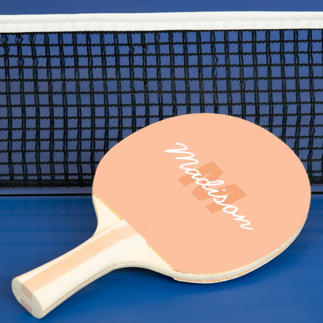 Peach colour of 2024 with custom Monogram name Ping Pong Paddle (Insitu)