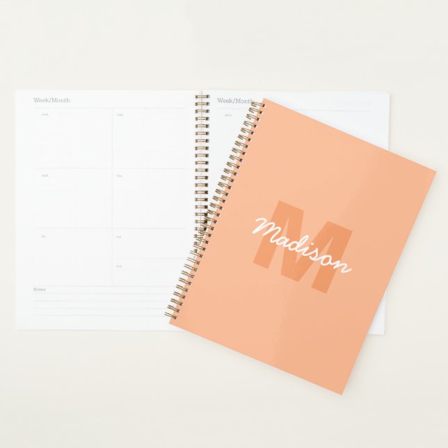 Peach colour of 2024 with custom Monogram name Planner (Display)