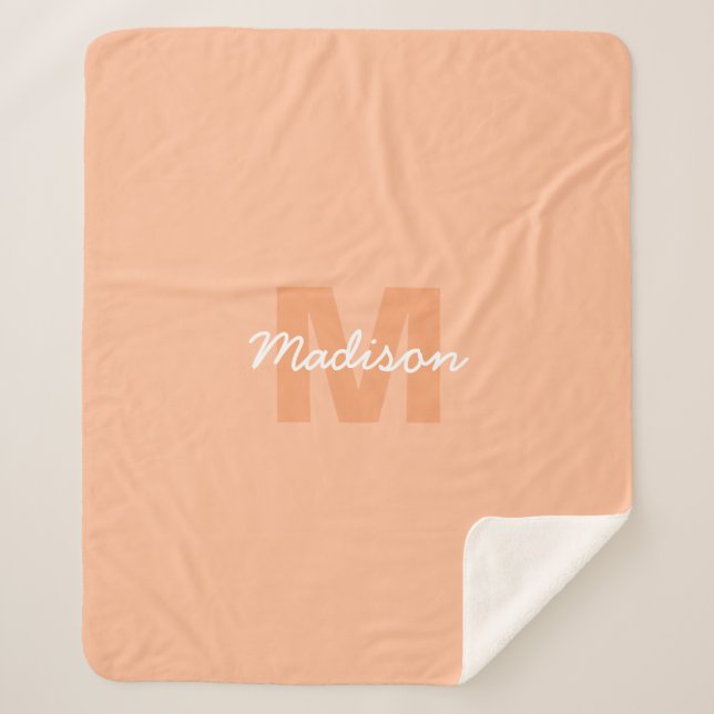 Peach colour of 2024 with custom Monogram name Sherpa Blanket (Front)
