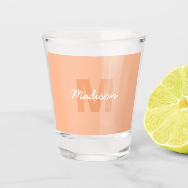 Peach colour of 2024 with custom Monogram name Shot Glass (Front)