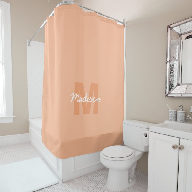 Peach colour of 2024 with custom Monogram name Shower Curtain (In Situ)