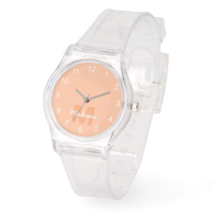 Peach colour of 2024 with custom Monogram name Watch