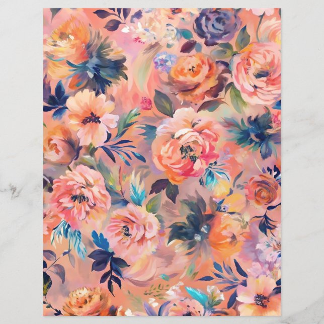 Peach colour pastel floral scrapbook paper (Front)