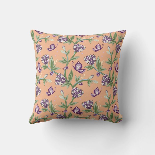 Peach colour pillow, artistry, purple butterfly cushion (Back)