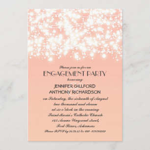 peach colour string lights engagement party invitation
