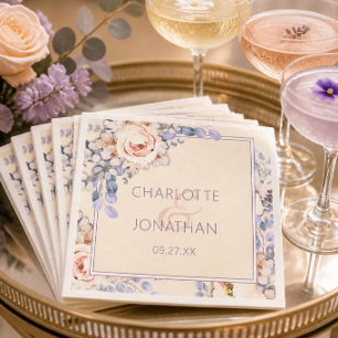 Peach Coloured Floral Wedding Paper Napkins