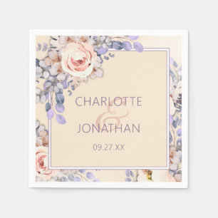 Peach Coloured Floral Wedding Paper Napkins