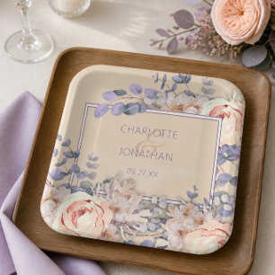 Peach Coloured Floral Wedding Paper Plate