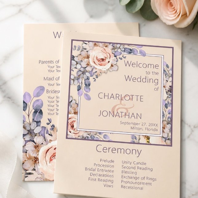 Peach Coloured Floral Wedding Program Invitation (Creator Uploaded)