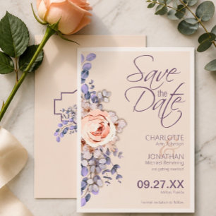 Peach Coloured Floral Wedding Save the Date Card