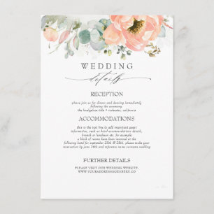 Peach Coloured Flowers Wedding Information Enclosure Card