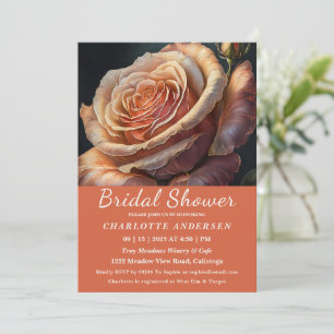 Peach Coloured Rose Bridal Shower Invitation