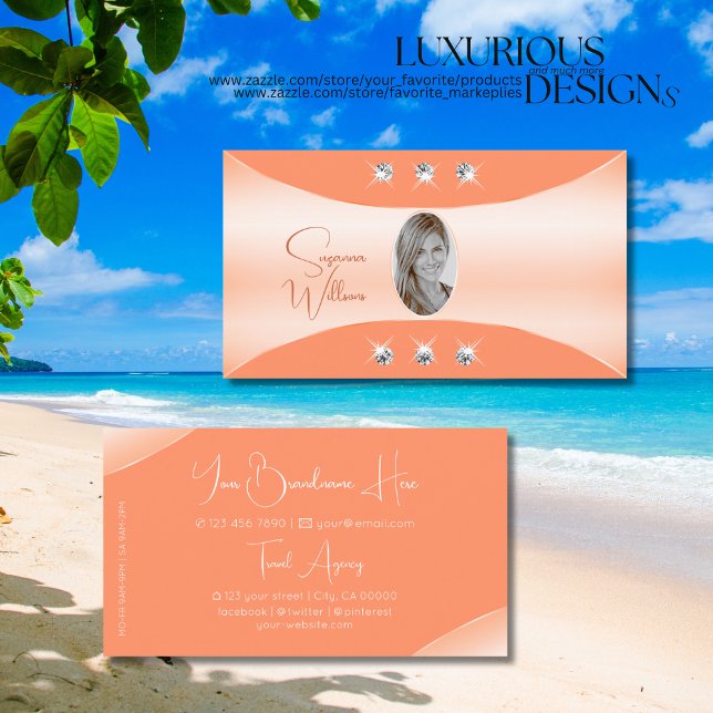 Peach Colours with Sparkling Diamonds and Photo Business Card (Creator Uploaded)