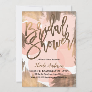 Peach & Copper Bronze Chic Modern Bridal Shower Invitation