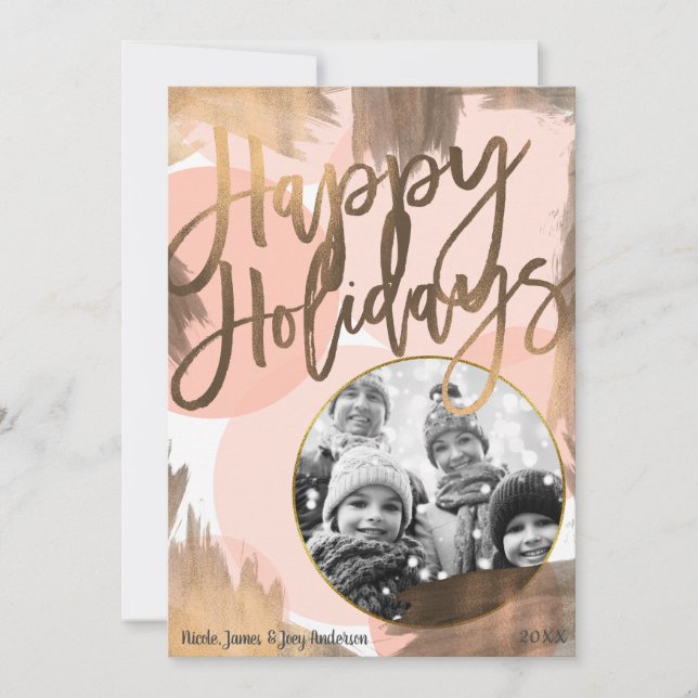 Peach & Copper Bronze Chic Modern Holiday Photo (Front)