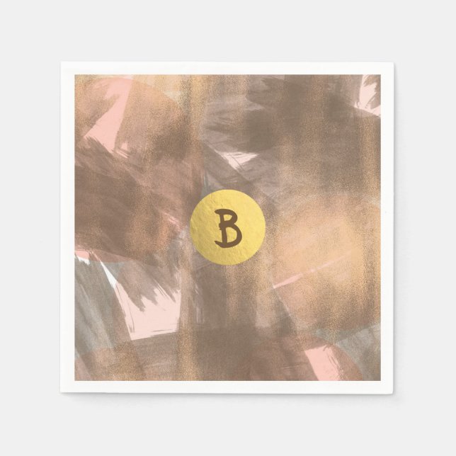 Peach & Copper Bronze Chic Modern Monogram Gold Napkin (Front)