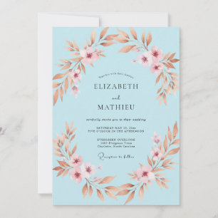 Peach Copper Leaf Wedding Invitation