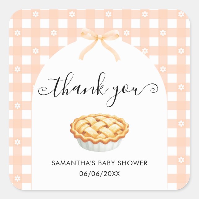 Peach Coquette Pie Baby Shower Thank You Square Sticker (Front)