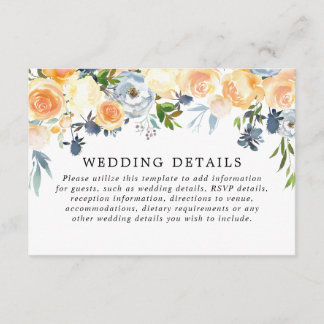 Peach coral blue floral watercolor wedding details enclosure card