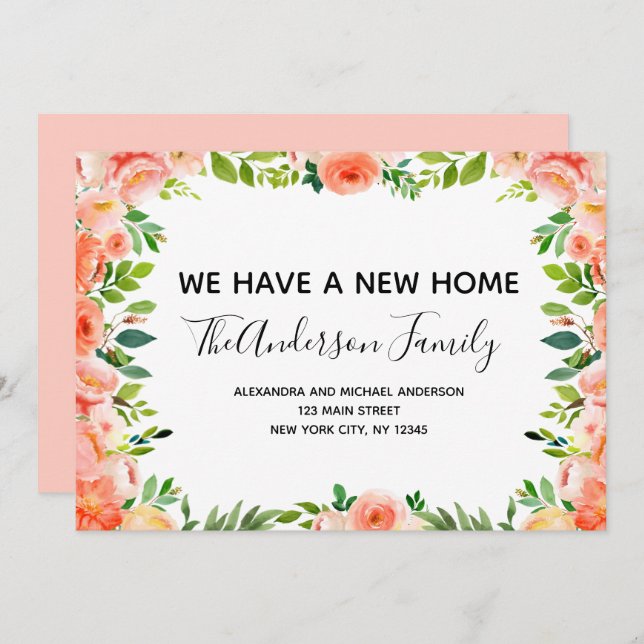 Peach Coral Floral Moving Announcement (Front/Back)
