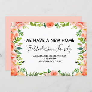 Peach Coral Floral Moving Announcement