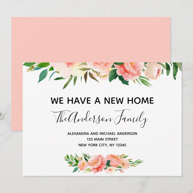 Peach Coral Floral Moving Announcement (Front/Back)