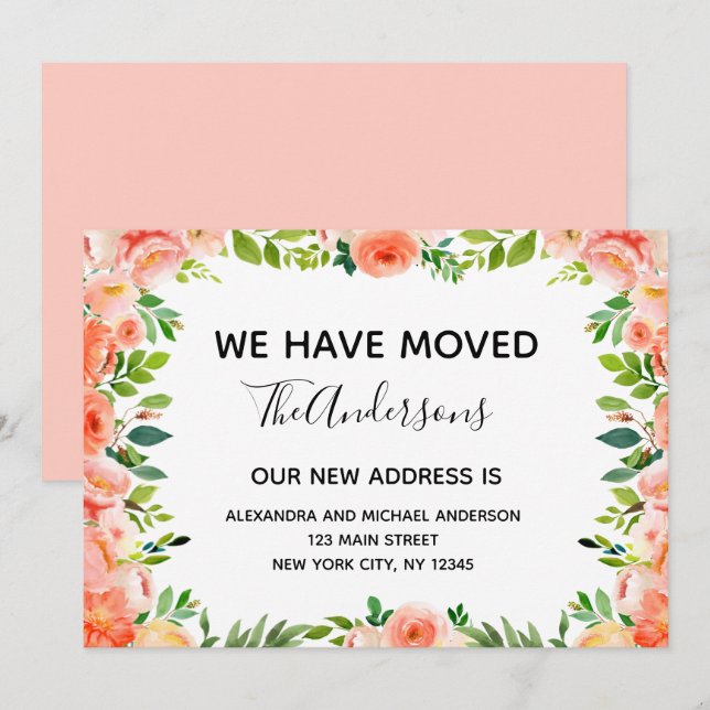 Peach Coral Floral Moving Announcement (Front/Back)