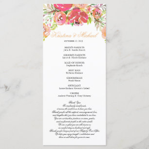 Peach & Coral Floral Wedding Program Programme