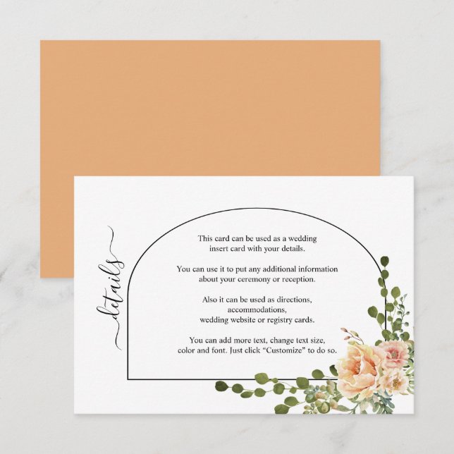 Peach coral flowers and arch floral wedding enclosure card (Front/Back)