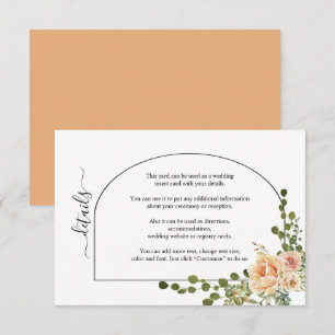 Peach coral flowers and arch floral wedding enclosure card
