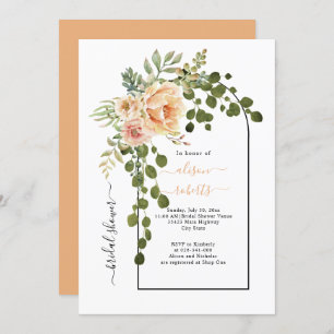 Peach coral flowers arch wedding bridal shower invitation