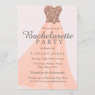 Peach Coral Glitter Dress Bachelorette Invite