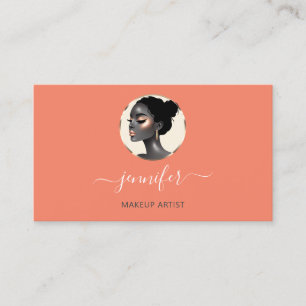 Peach Coral Gold Makeup Artist Logo Lashes QR CODE Business Card