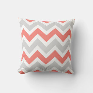 Peach Coral Gray White Chevron Zigzag Pattern Cushion