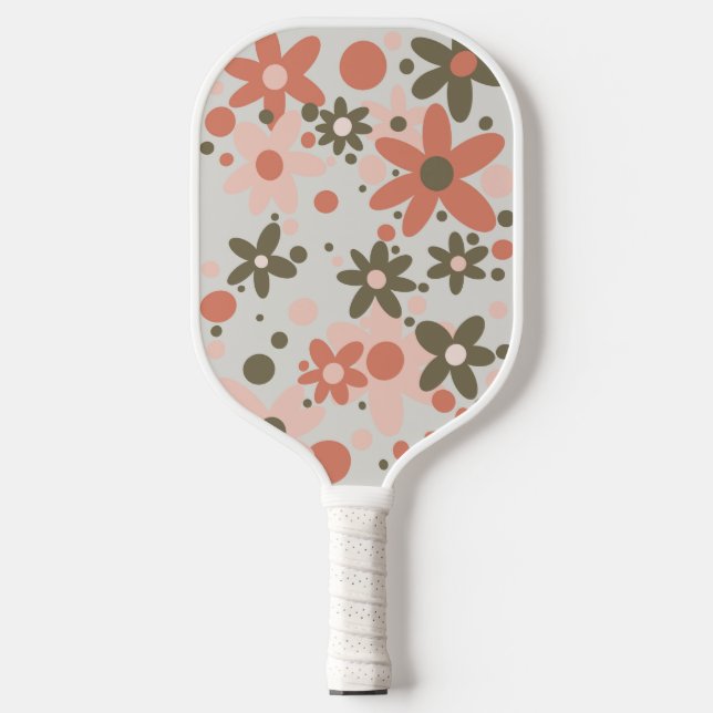 Peach, coral, green flowers pickleball paddle (Front)