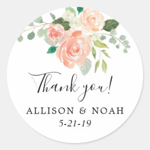Peach coral greenery summer spring floral favour classic round sticker