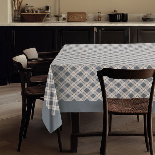Peach Coral Grey Tablecloth with Plaid Pattern