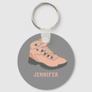 Peach Coral Hiking Boot Personalised Grey Key Ring