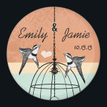 Peach Coral Mint Birdcage Save the Date Wedding  Magnet<br><div class="desc">Peach Coral Apricot Mint Green Love Birds Birdcage Wedding Save the Date Magnet</div>