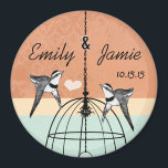 Peach Coral Mint Birdcage Save the Date Wedding  Magnet<br><div class="desc">Peach Coral Apricot Mint Green Love Birds Birdcage Wedding Save the Date Magnet</div>